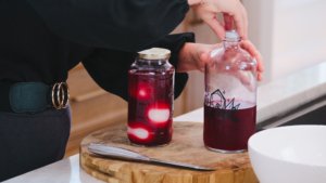 soaking the eggs in the beet pickle